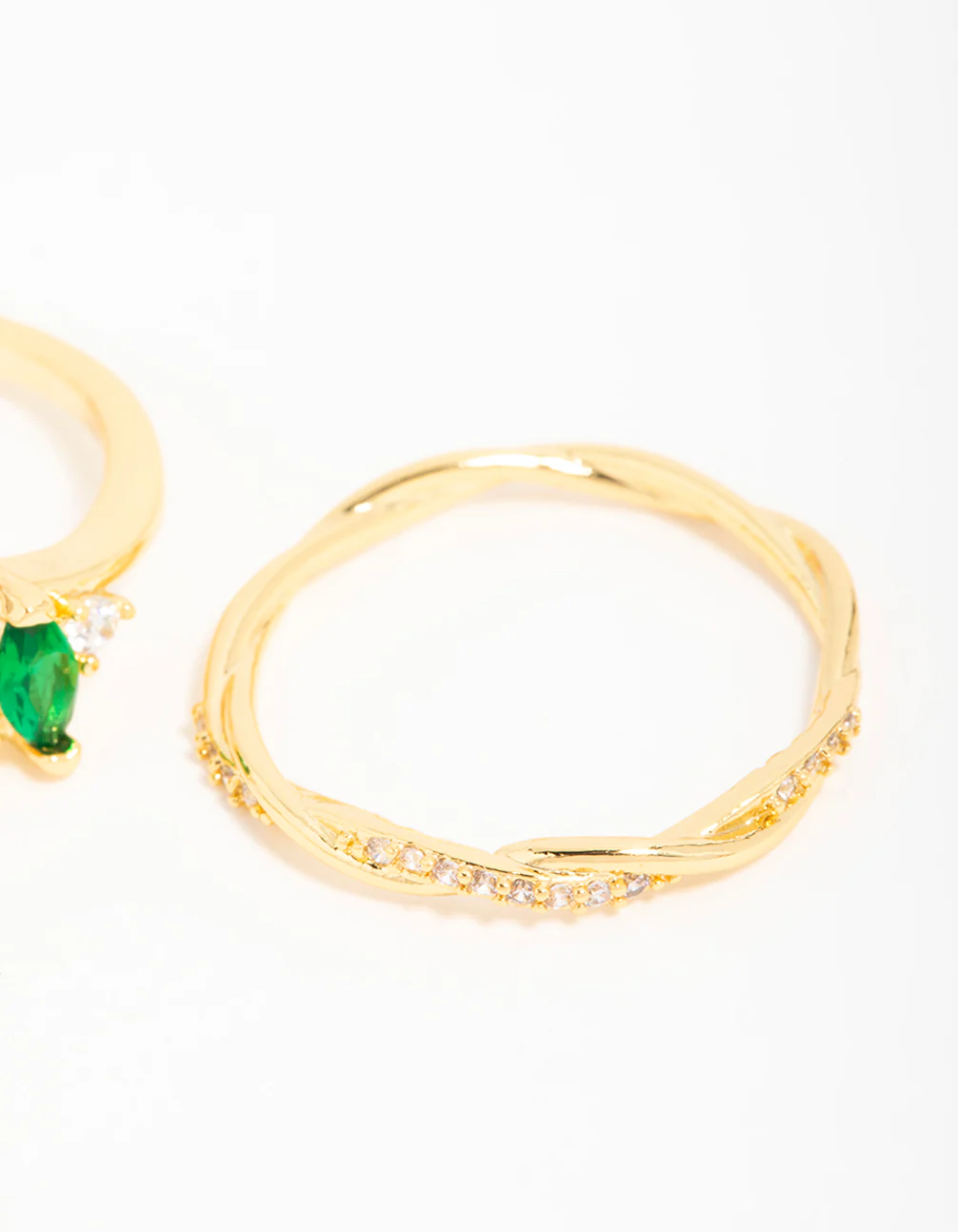 Gold Plated Emerald Diamante Teardrop Rings 3-Pack - Image 3