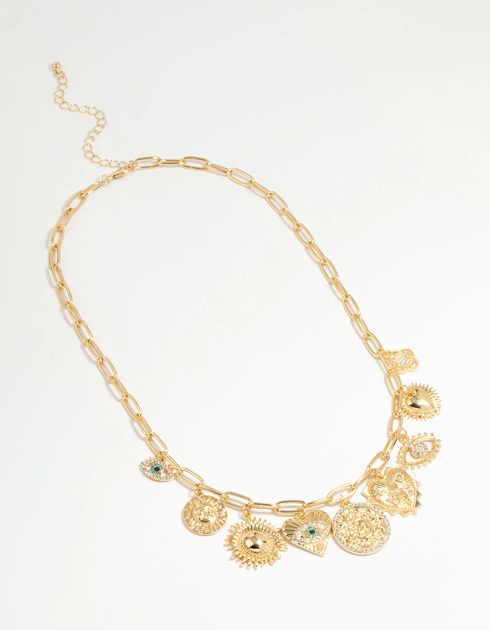 Gold Plated Evil Eye & Sun Charm Pendant Necklace - Image 4