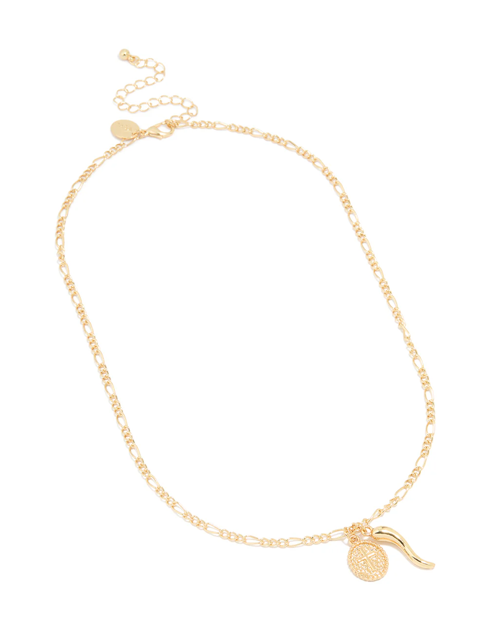 Gold Plated Figaro Horn Cross Necklace - Image 2