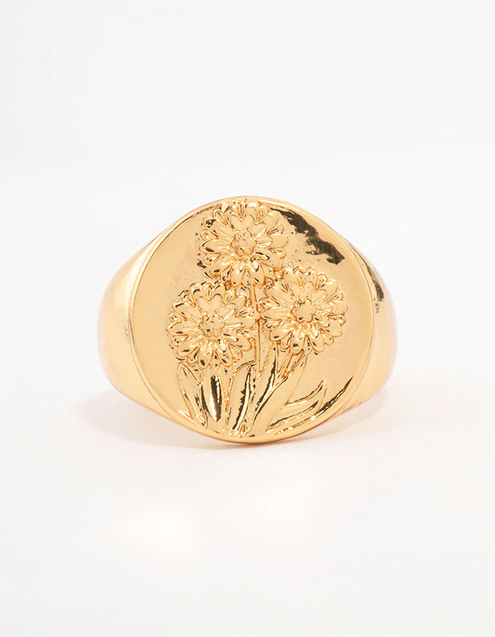Gold Plated Floral Signet Ring - Image 3