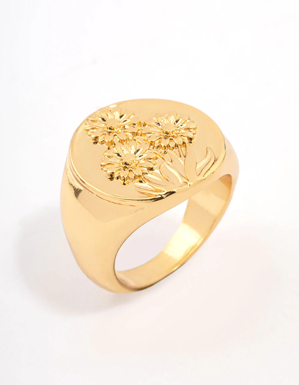 Gold Plated Floral Signet Ring - Image 5