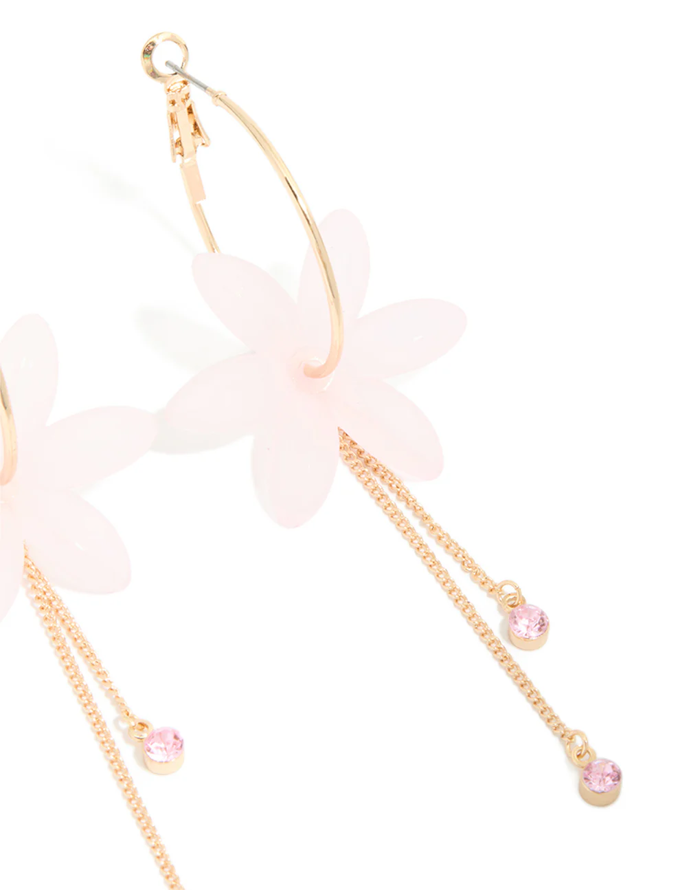 Gold Plated Flower Chain Diamante Drop Earrings - Image 4
