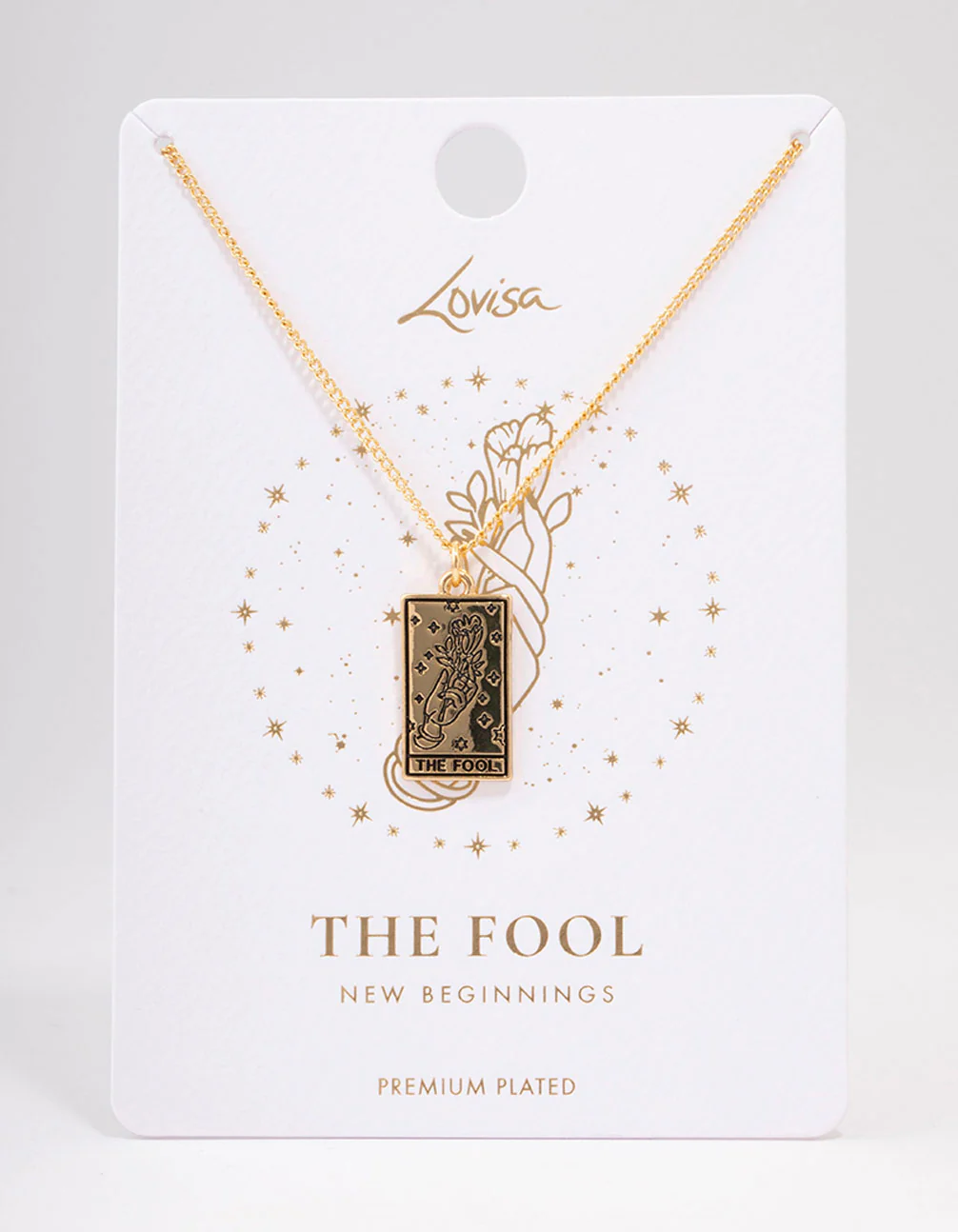 Gold Plated Fool Tarot Card Pendant Necklace - Image 2