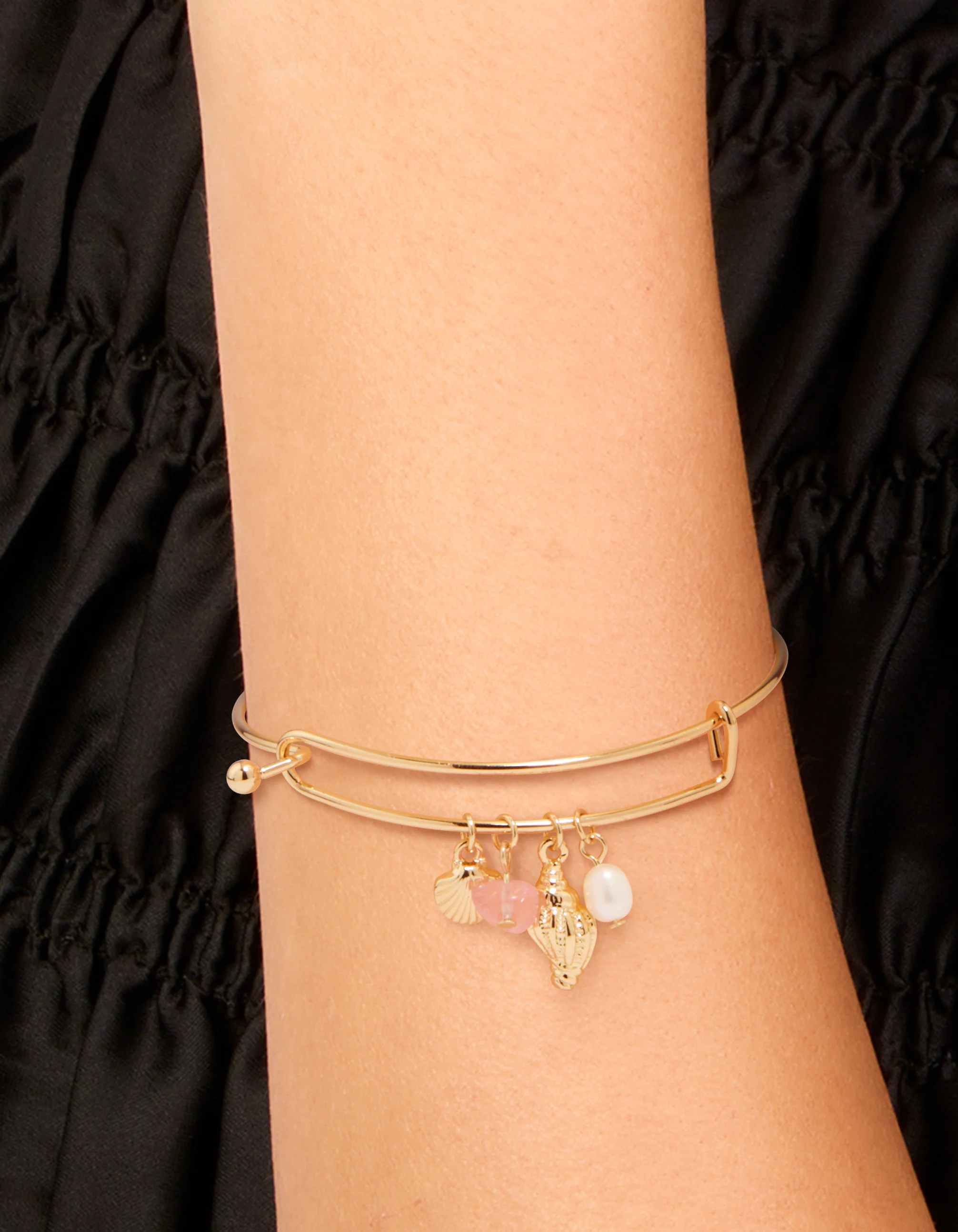 Gold Plated Freshwater Pearl Dainty Ocean Bangle - Image 2