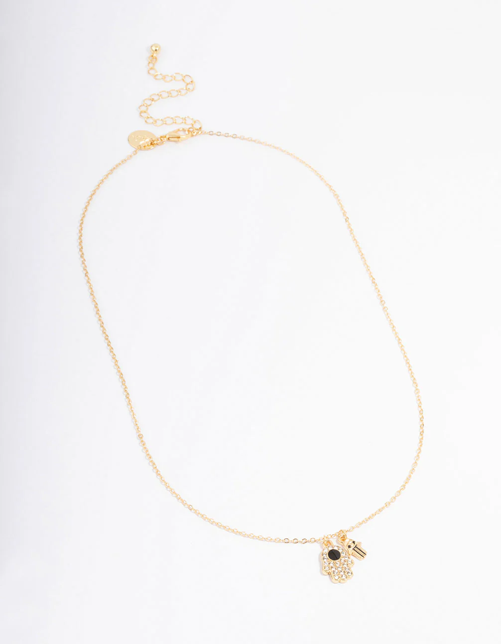 Gold Plated Hamsa Charm Cubic Zirconia Necklace - Image 3