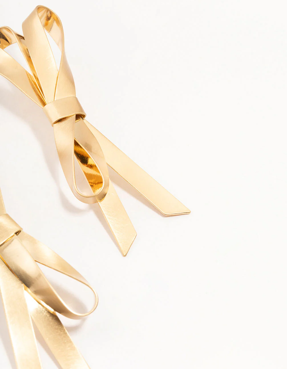 Gold Plated Large Bow Drop Stud Earrings - Image 3
