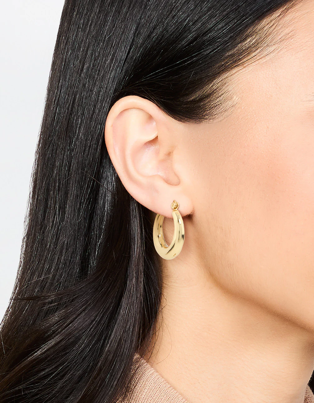 Gold Plated Large Smooth Chunky Hoop Earrings - Image 2