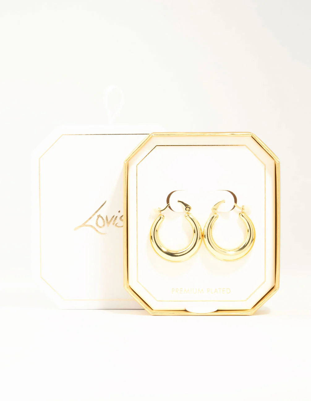 Gold Plated Large Smooth Chunky Hoop Earrings - Image 5