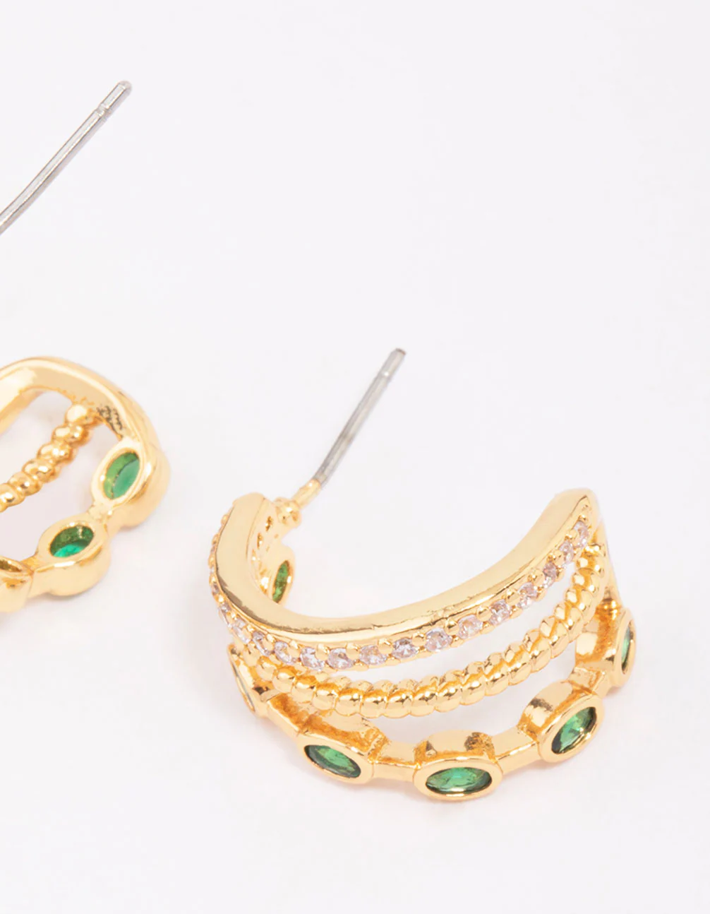Gold Plated Brass Layered Crystal Illusion Hoop Earrings - Image 3