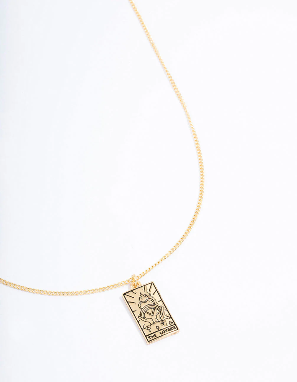 Gold Plated Lovers Tarot Card Pendant Necklace - Image 3