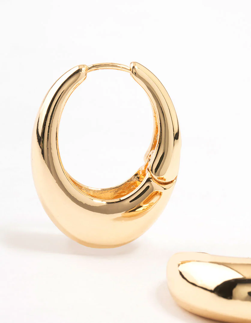 Gold Plated Mega Oval Hoop Earrings - Image 2