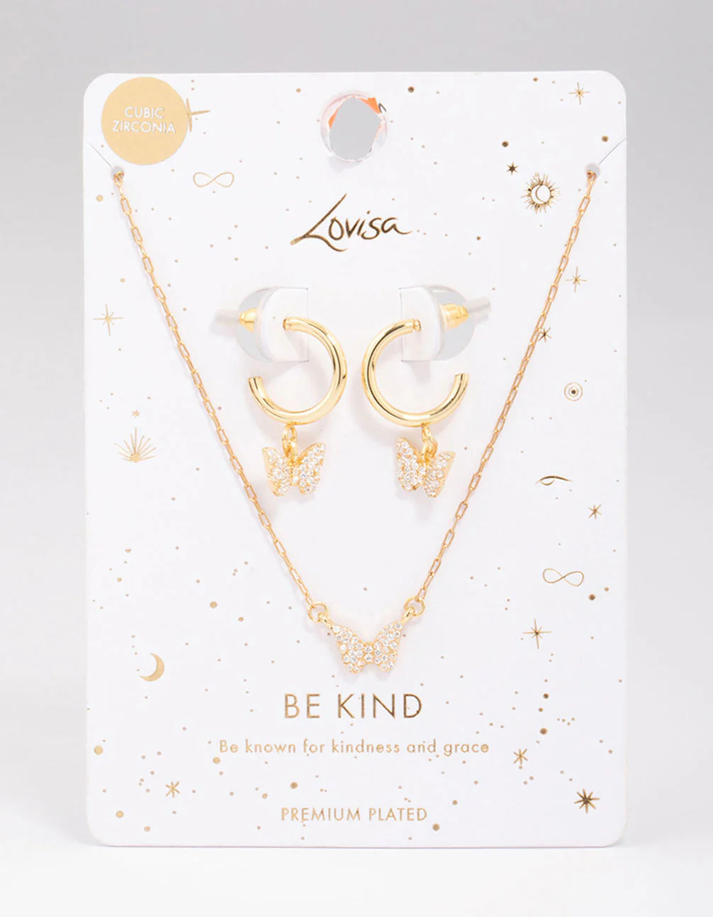 Gold Plated Mini Butterfly Necklace & Earring Jewellery Set - Image 2