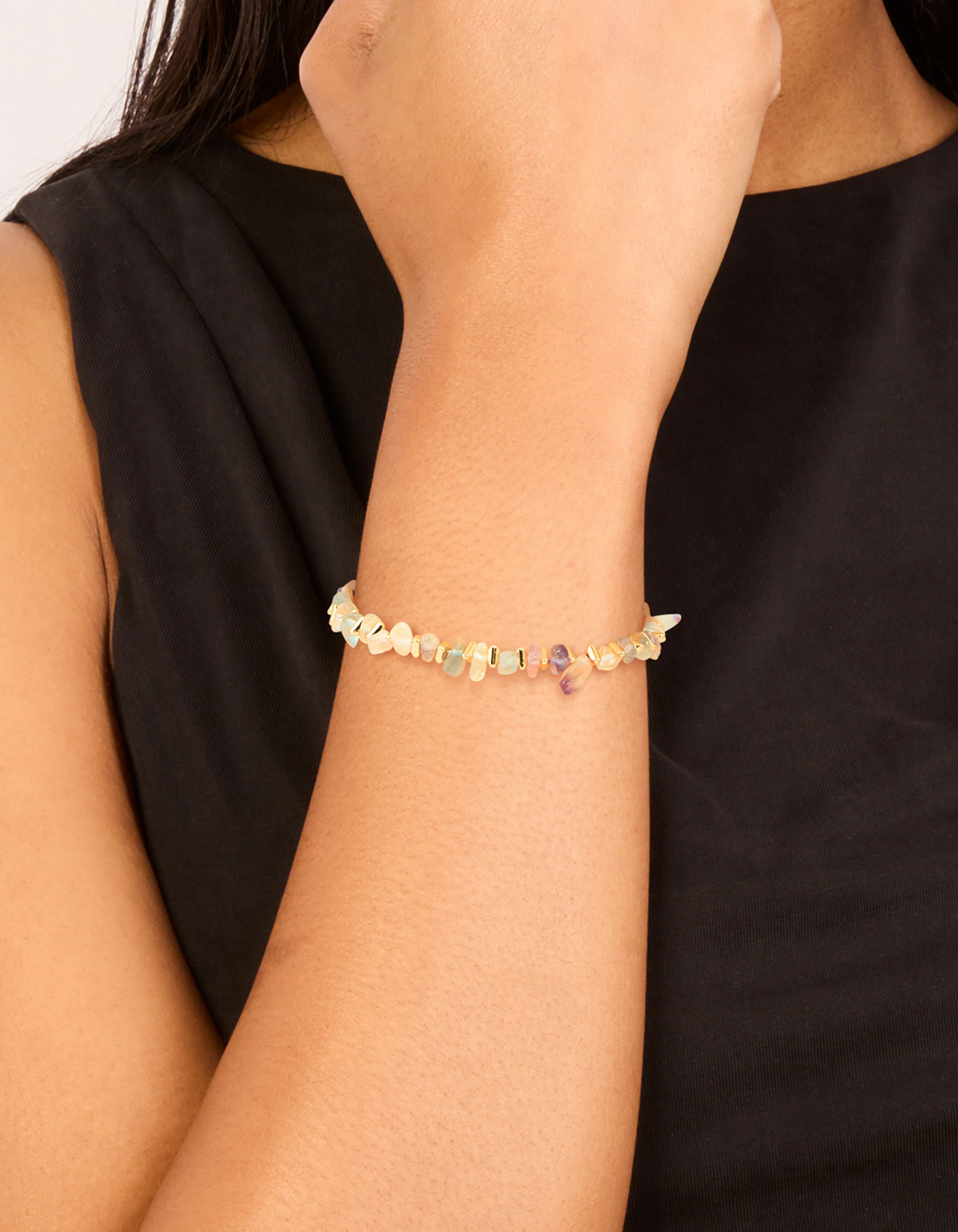 Gold Plated Mixed Semi Precious Stone Disc Bracelet - Image 6