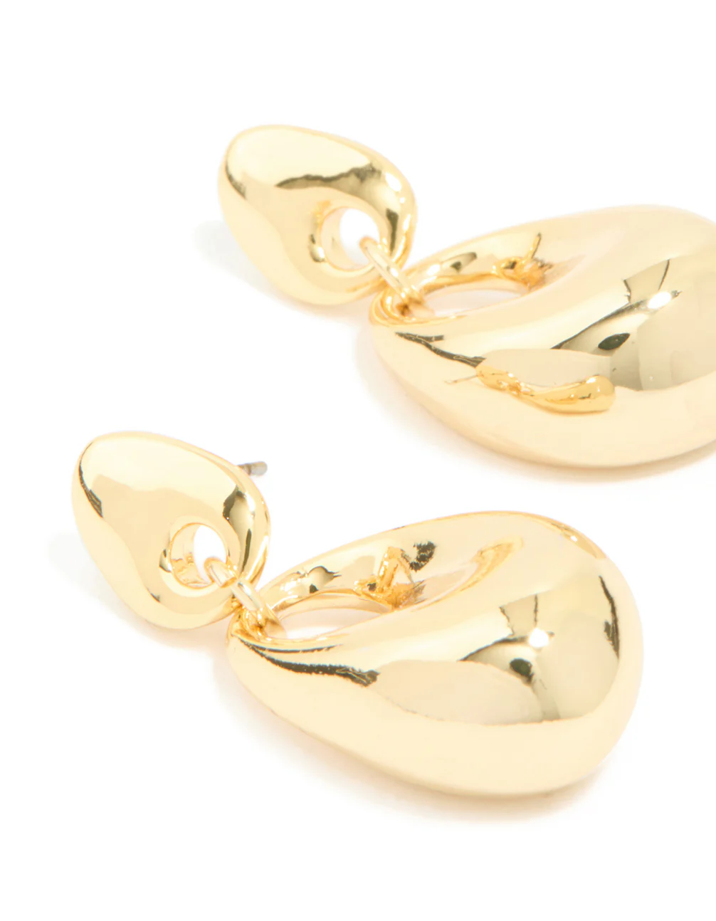 Gold Plated Molten Oval Drop Earrings - Image 4