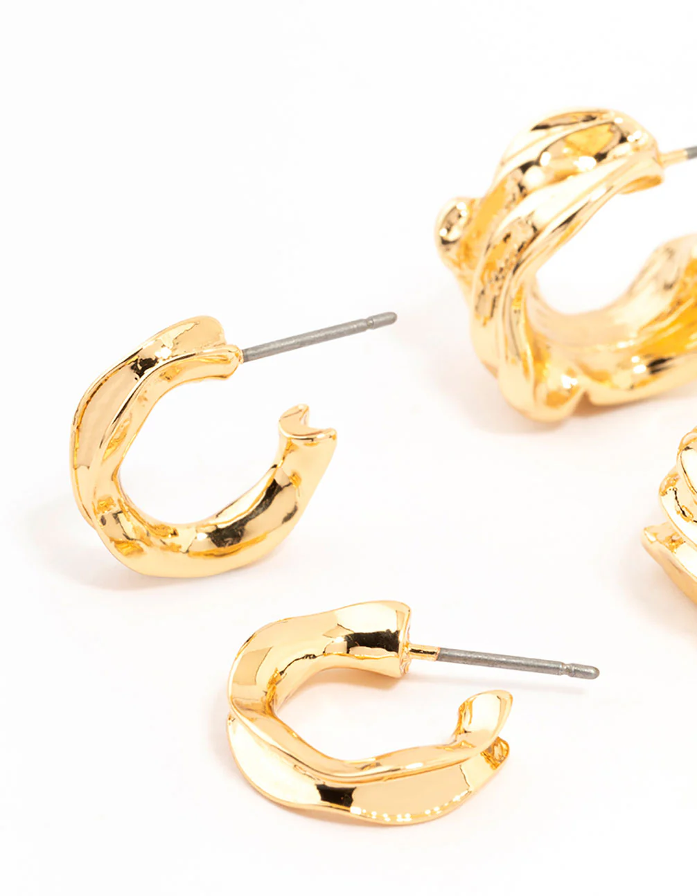 Gold Plated Molten Thick & Thin Hoop Earrings 2-Pack - Image 2