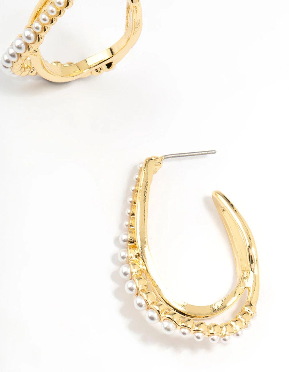 Gold Plated Pearl Weave Hoop Earrings - Image 3