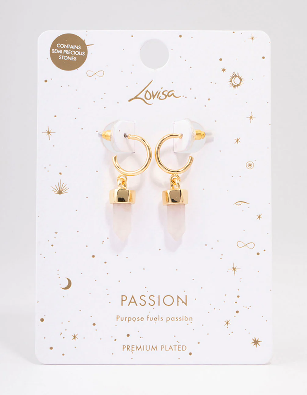 Gold Plated Rose Quartz Drop Earrings - Image 2