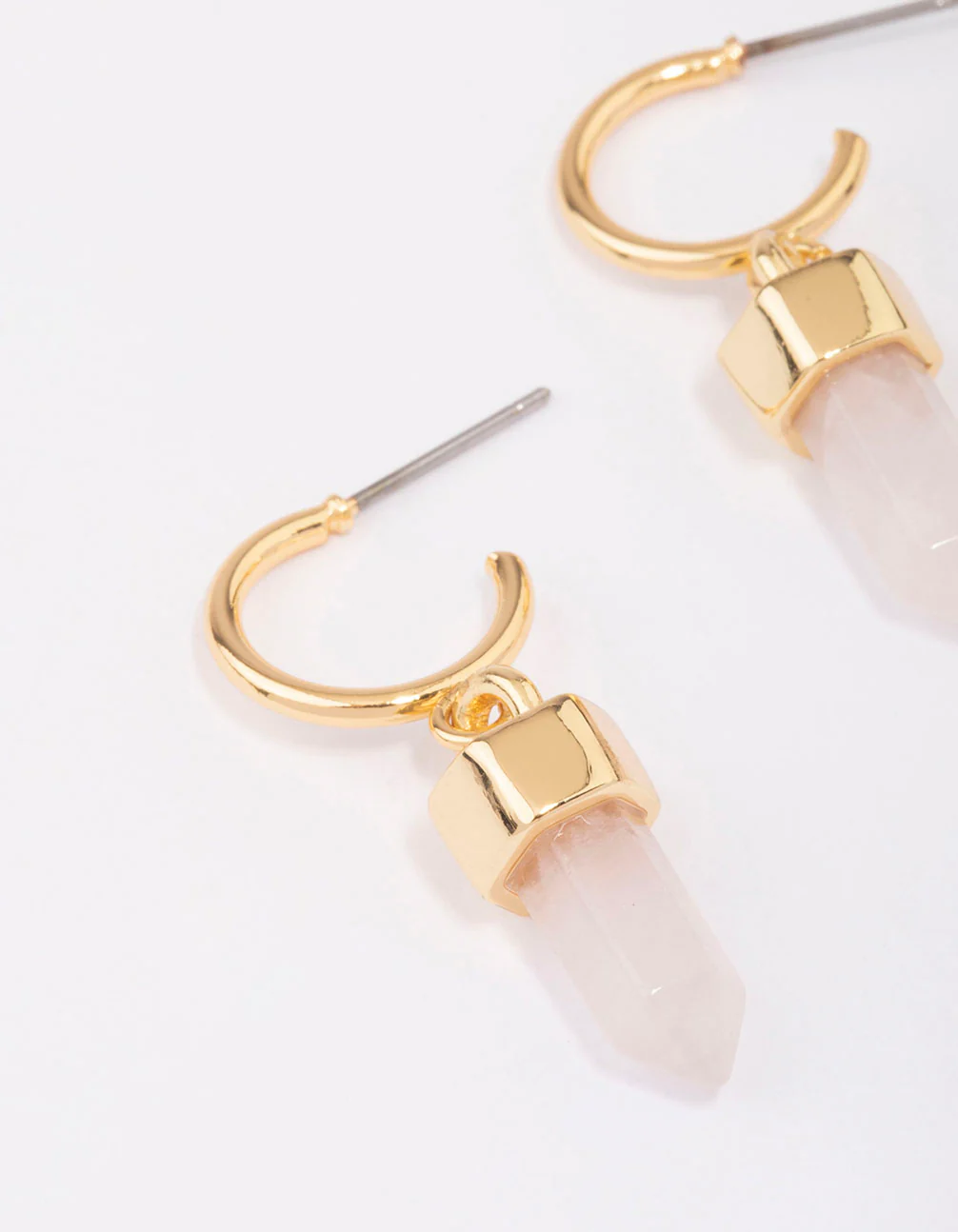 Gold Plated Rose Quartz Drop Earrings - Image 3