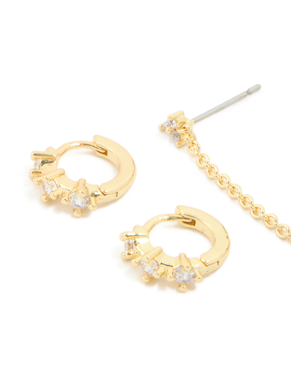 Gold Plated Round Cubic Zirconia Mixed Earrings 4-Pack - Image 2