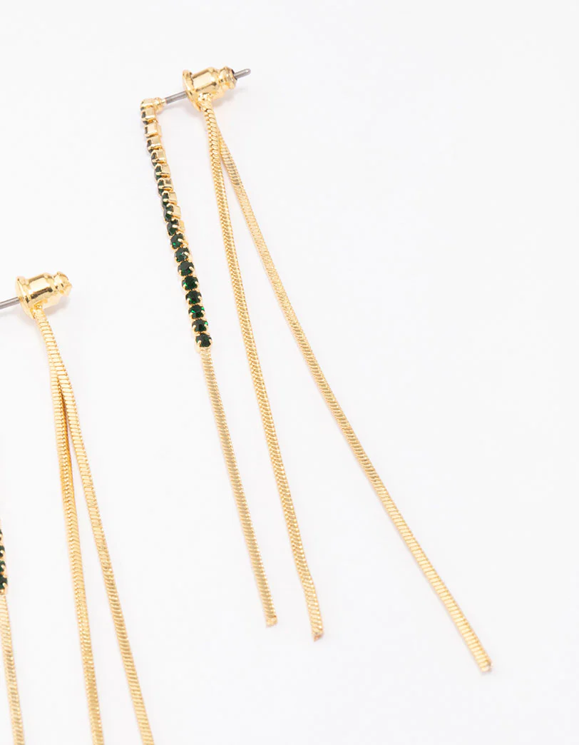 Gold Plated Snake Chain & Diamante Sandwich Drop Earrings - Image 3