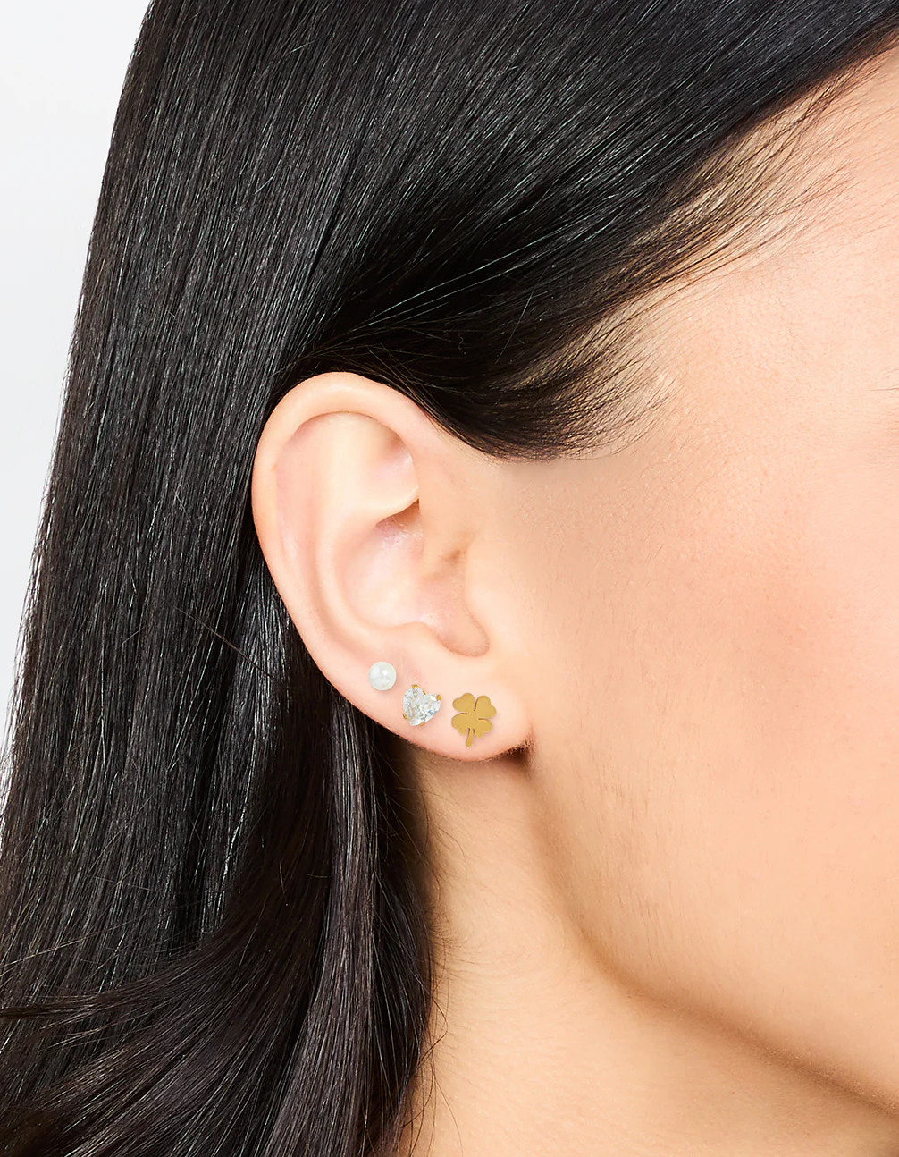 Waterproof Gold Plated Stainless Steel Clean Clover Stud Earrings 3-Pack - Image 2