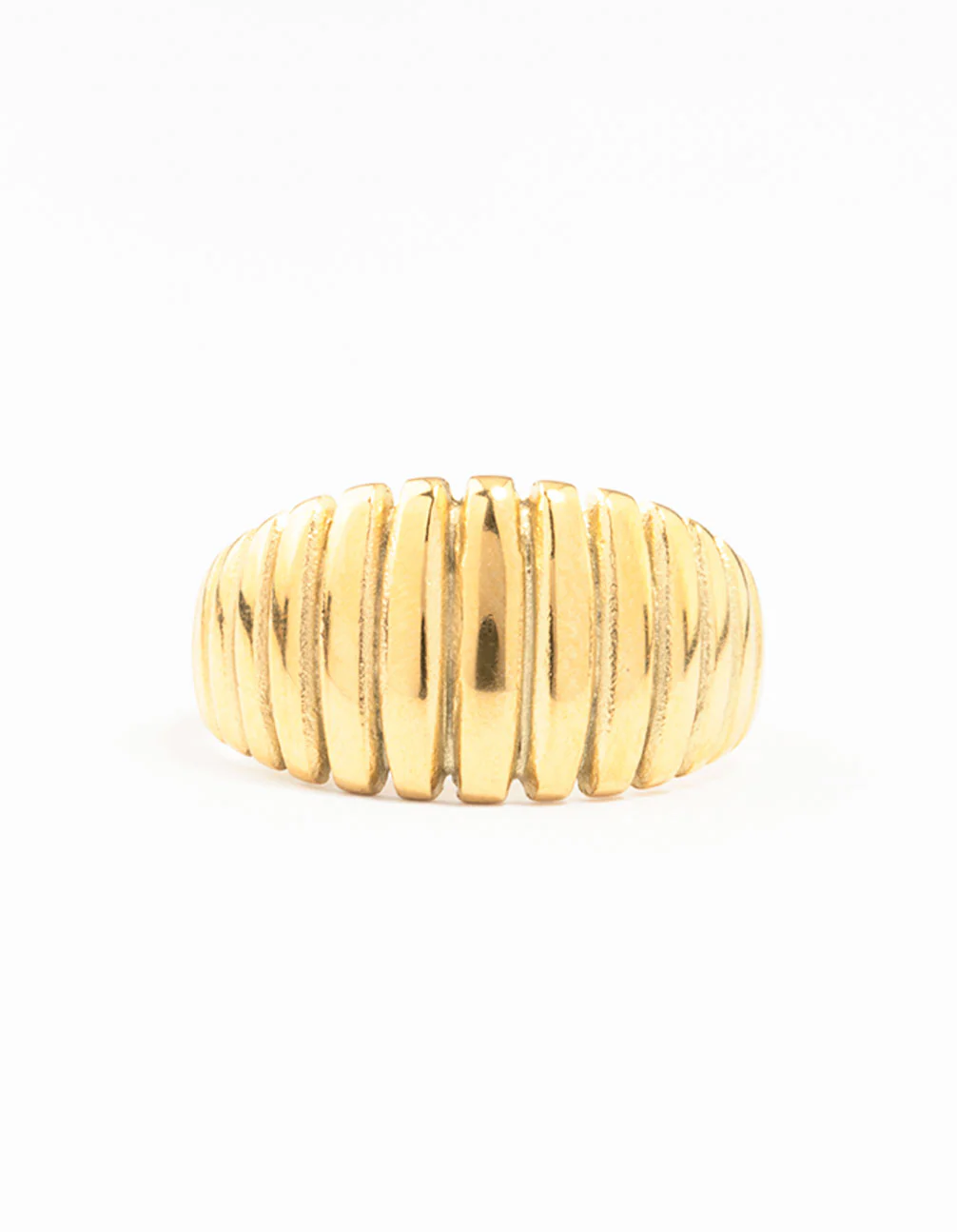 Waterproof Gold Plated Stainless Steel Crescent Cocktail Ring - Image 2