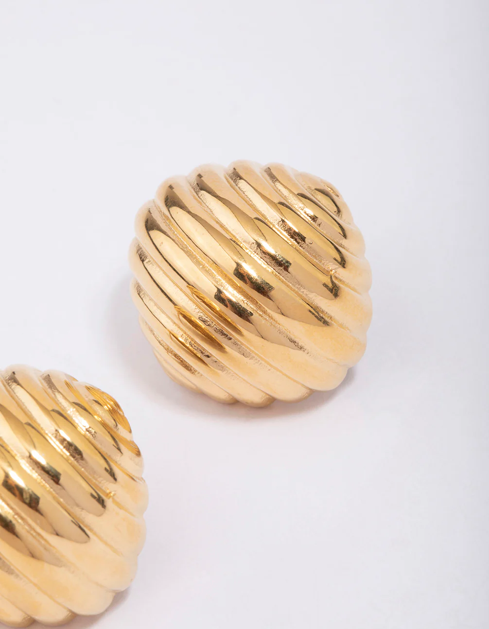 Waterproof Gold Plated Stainless Steel Croissant Textured Stud Earrings - Image 3