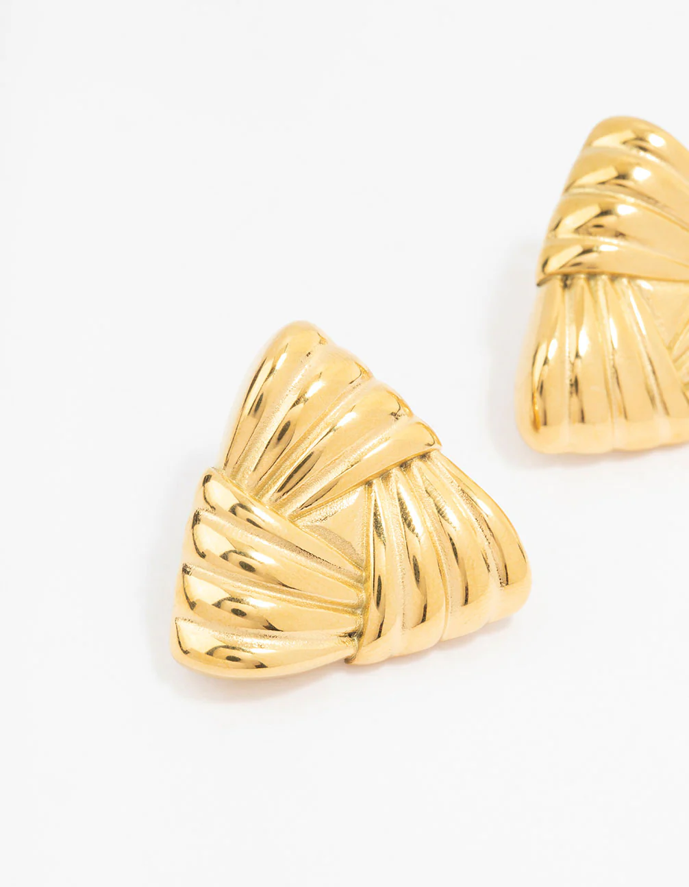 Waterproof Gold Plated Stainless Steel Ribbed Triangle Stud Earrings - Image 4