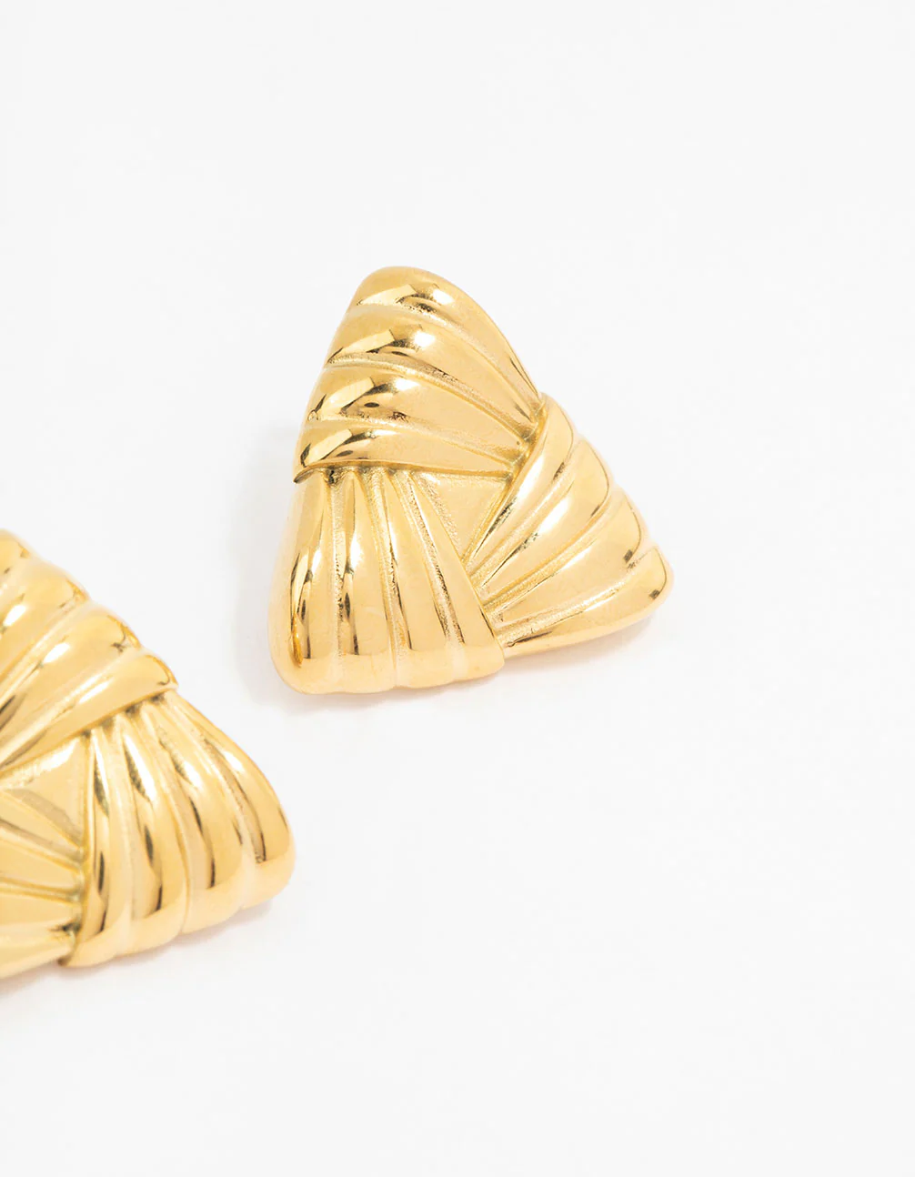 Waterproof Gold Plated Stainless Steel Ribbed Triangle Stud Earrings - Image 5