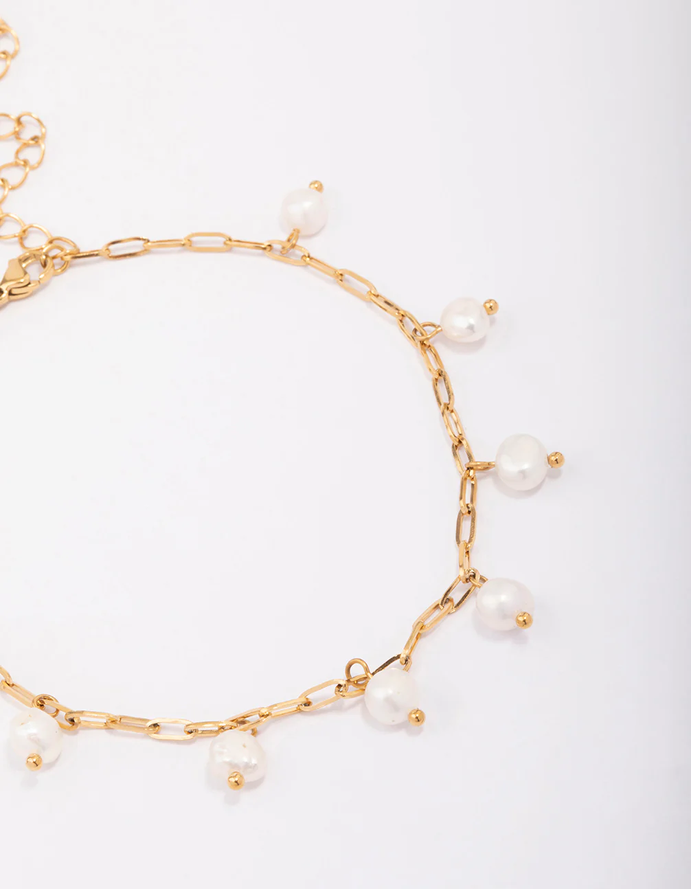 Waterproof Gold Plated Stainless Steel Station Freshwater Pearl Drop Anklet - Image 2
