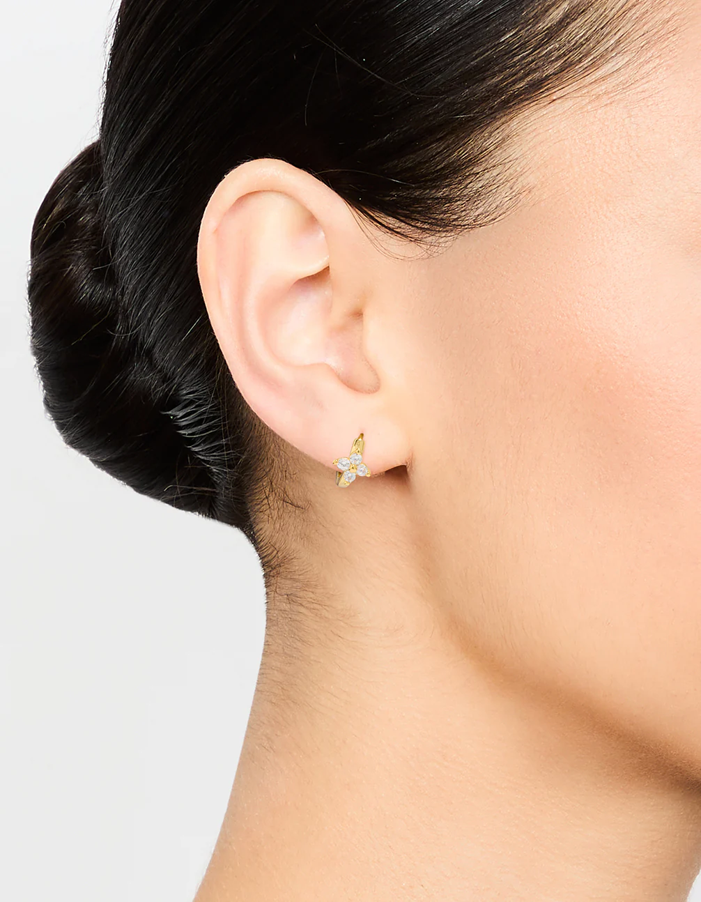 Gold Plated Sterling Silver Cubic Zirconia Flower Hoop Earrings - Image 2