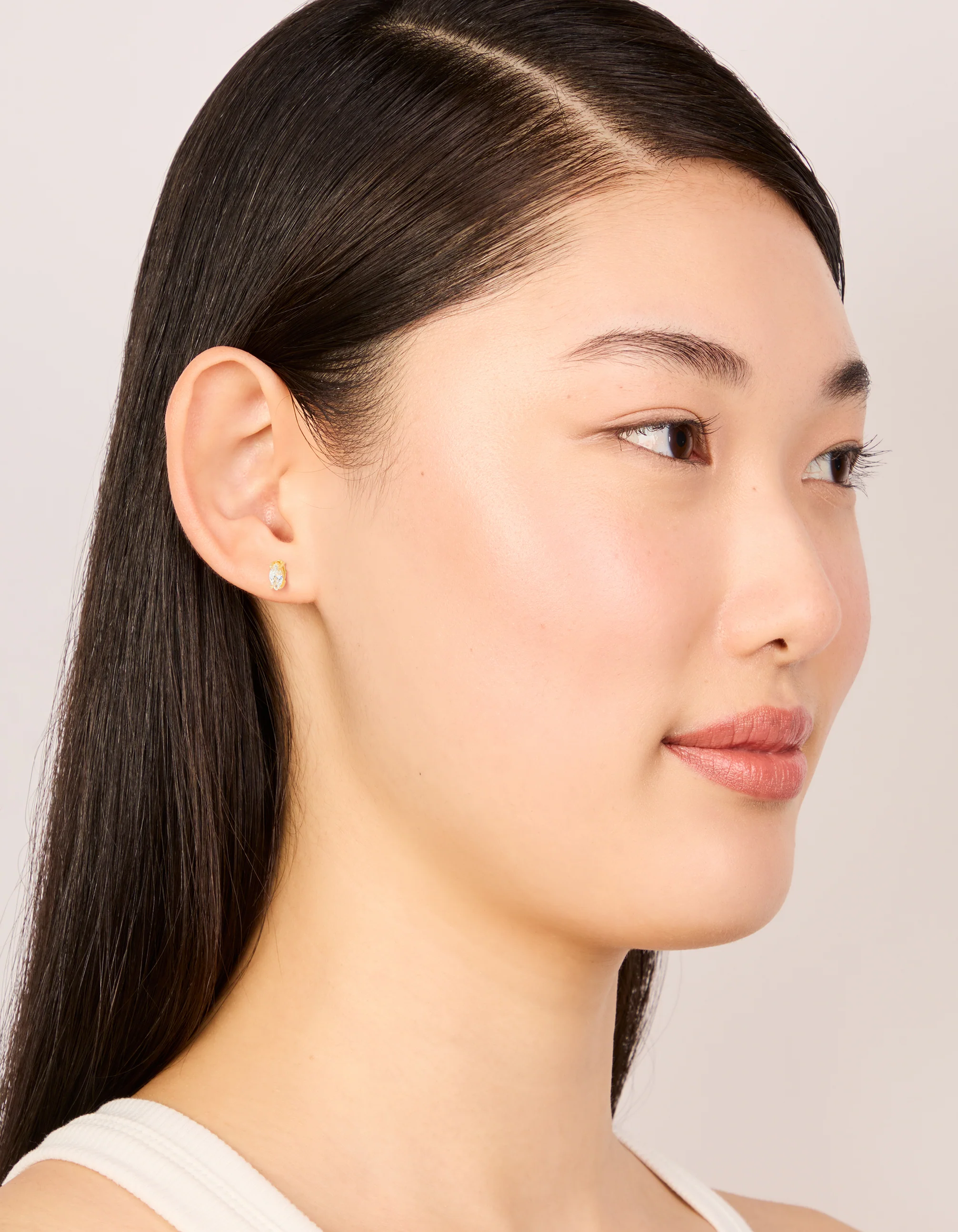 Gold Plated Sterling Silver Cubic Zirconia Oval Stud Earrings - Image 3