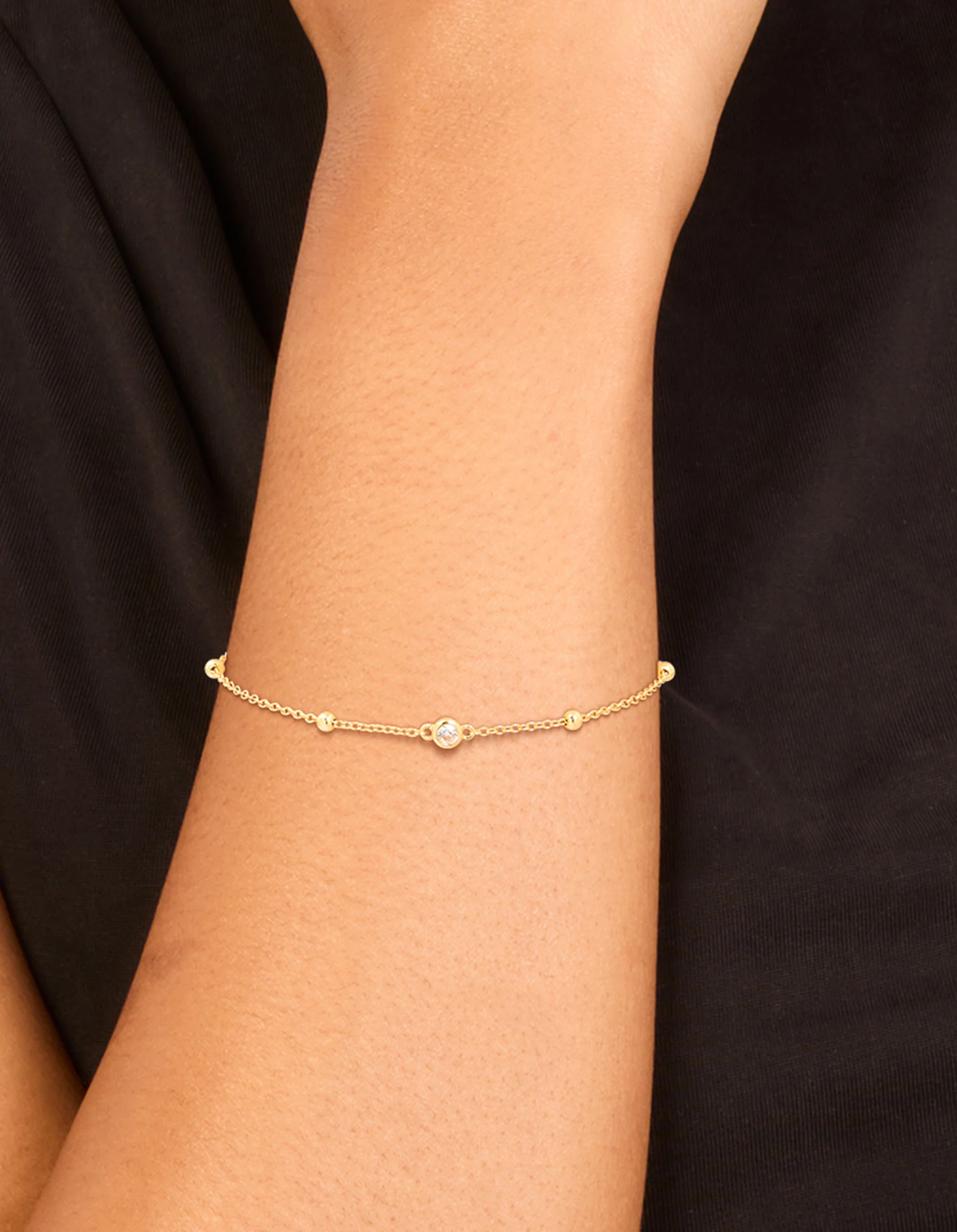 Gold Plated Sterling Silver Cubic Zirconia Station Bracelet - Image 2