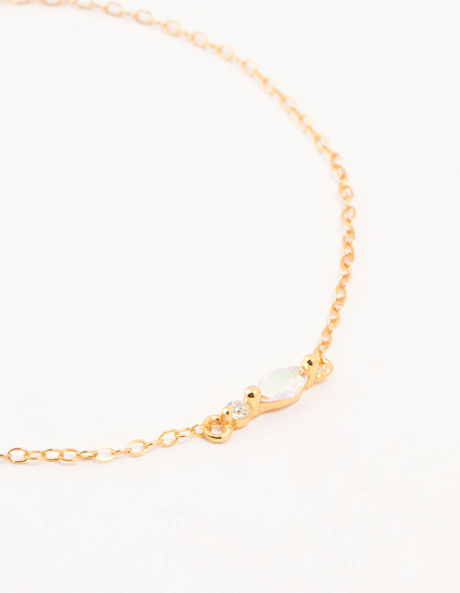 Gold Plated Sterling Silver Marquise Cubic Zirconia Bracelet - Image 2