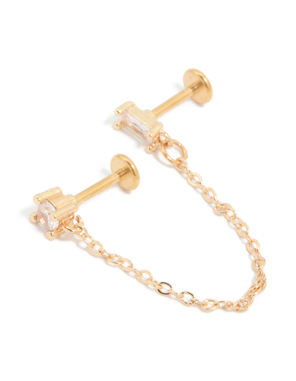 Gold Plated Surgical Steel Chain Cubic Zirconia Stacking Flat Back Stud