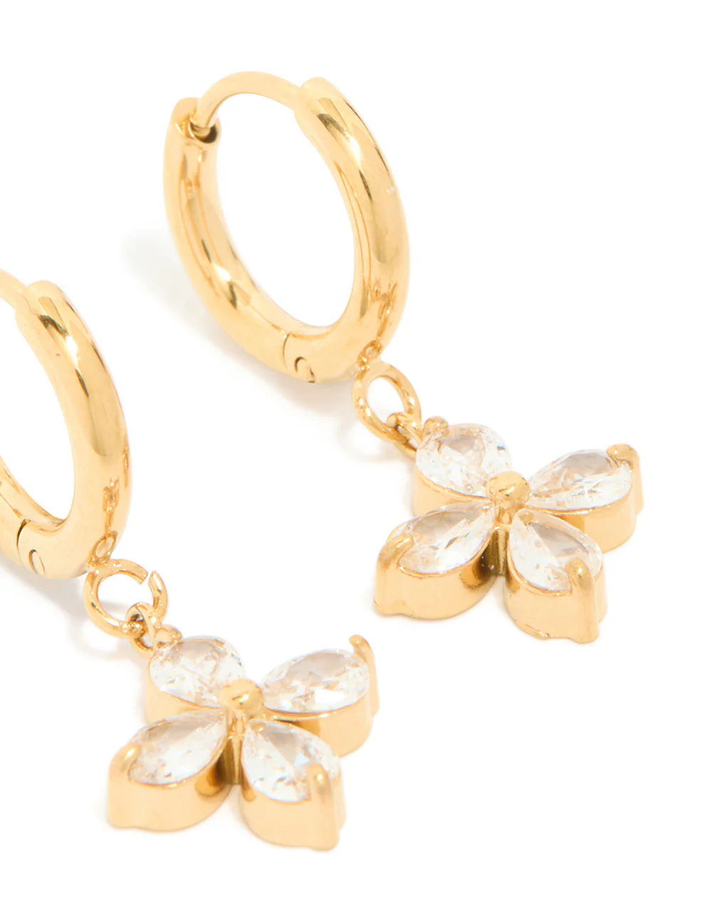 Gold Plated Surgical Steel Flower Huggie Hoop Earrings - Image 4