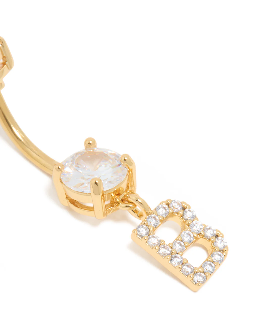 Gold Plated Surgical Steel Cubic Zirconia Pavé Letter B Belly Bar - Image 2