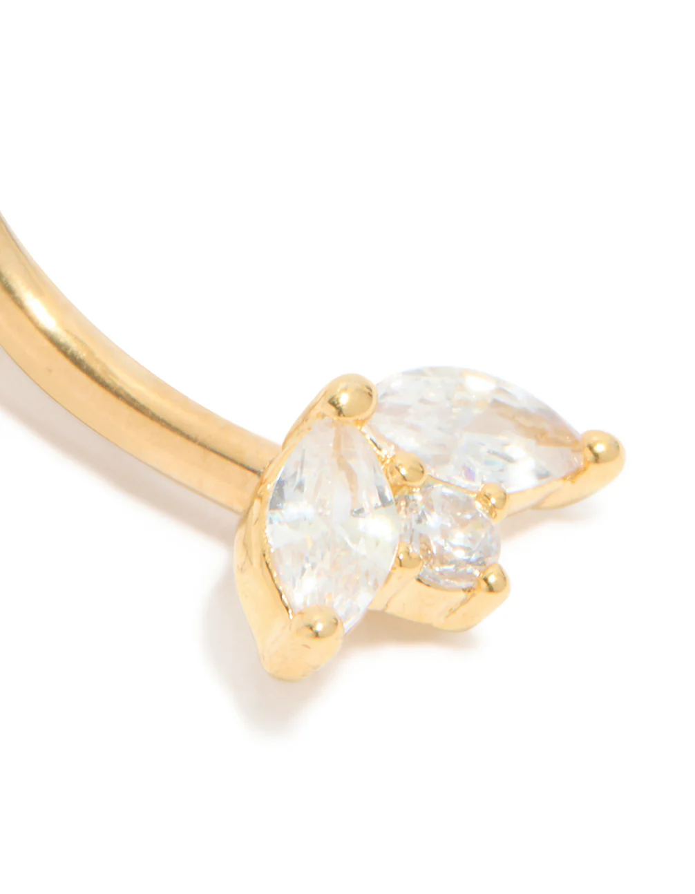Gold Plated Surgical Steel Cubic Zirconia Trio Belly Bar - Image 2