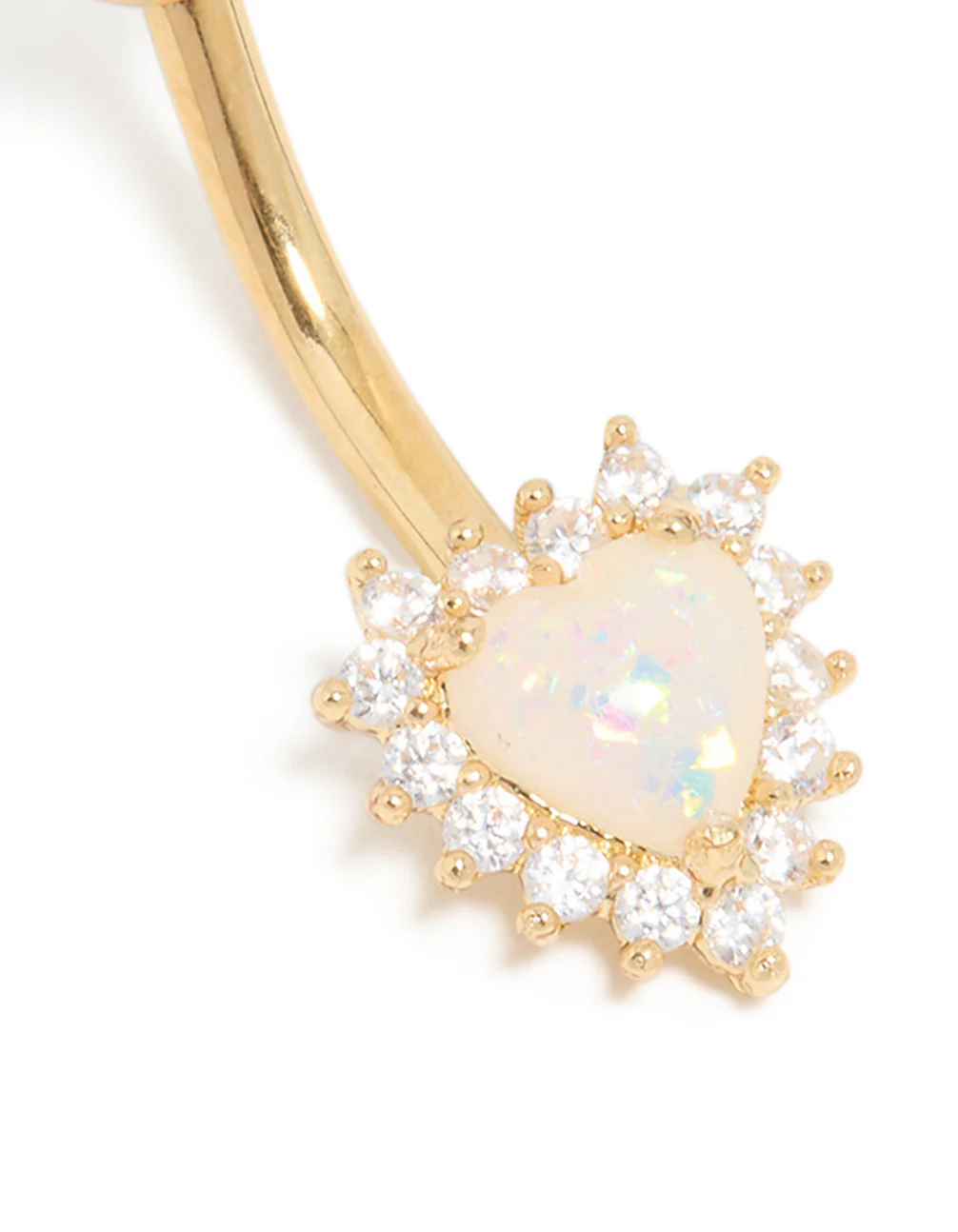 Gold Plated Surgical Steel Cubic Zirconia & White Opal Heart Belly Bar - Image 2