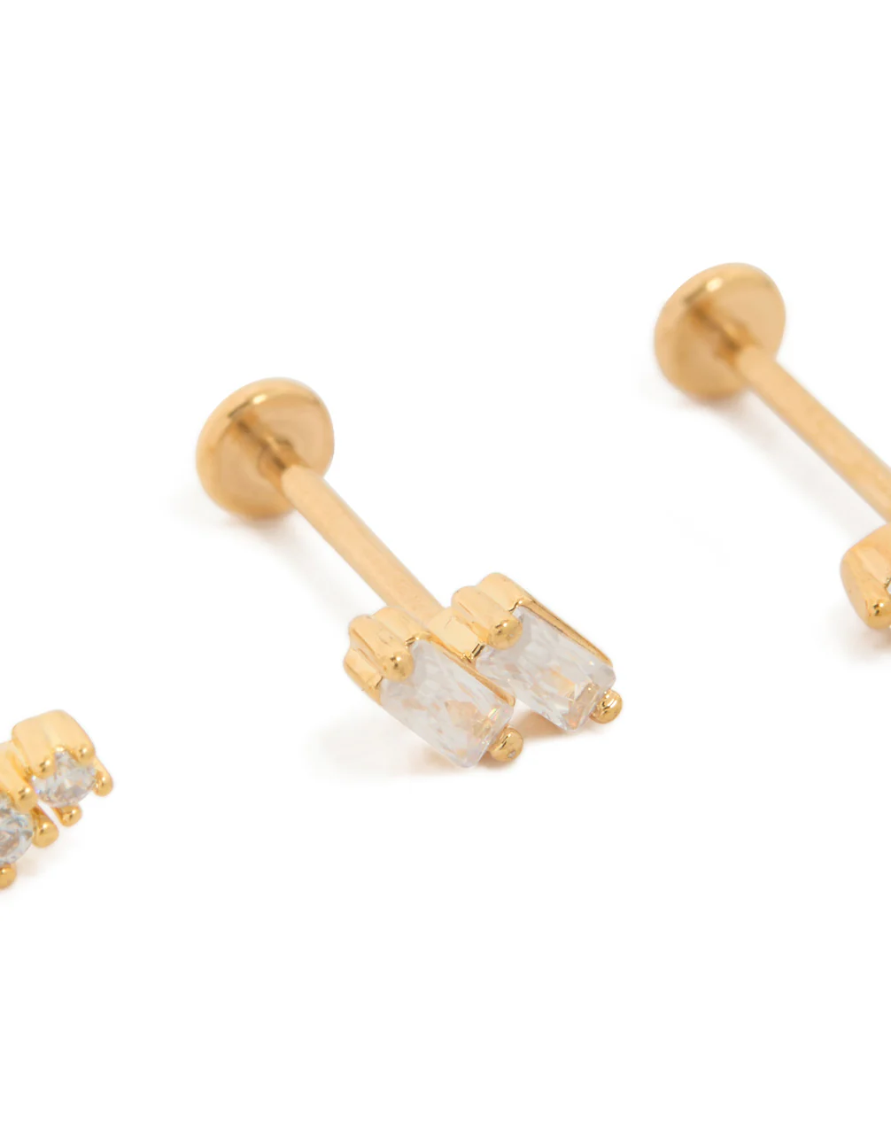 Gold Plated Surgical Steel Double Baguette Flat Back 3-Pack - Image 2