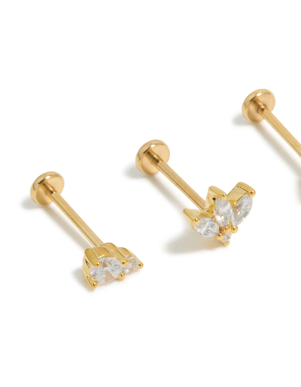 Gold Plated Surgical Steel Double Cubic Zirconia Flat Backs 3-Pack - Image 2