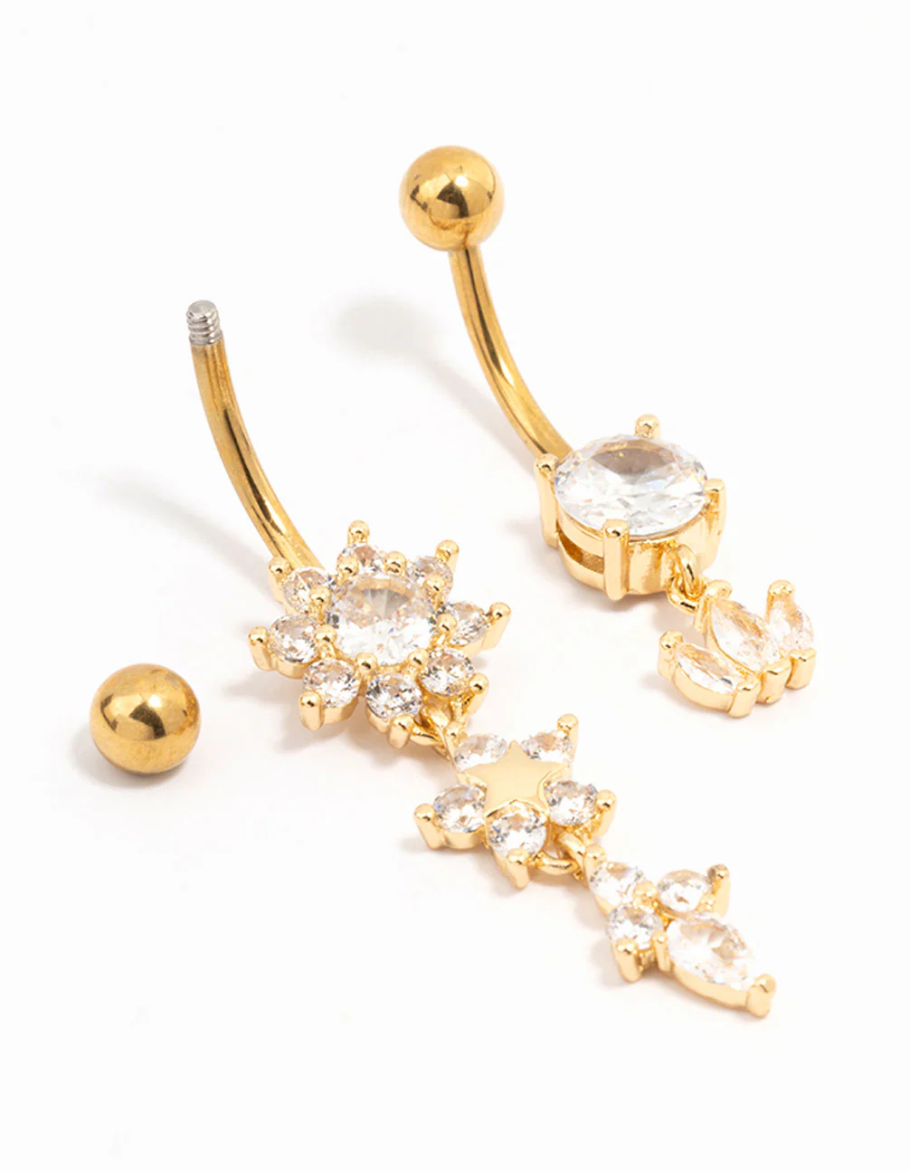 Gold Plated Surgical Steel Flower Power Belly Bar 2-Pack - Image 2