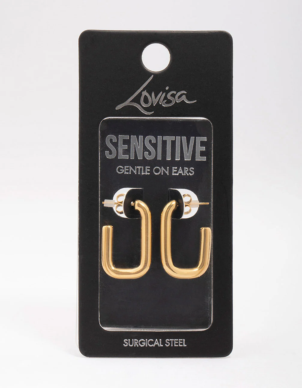 Gold Plated Surgical Steel Open Rectangular Hoop Earrings - Image 2