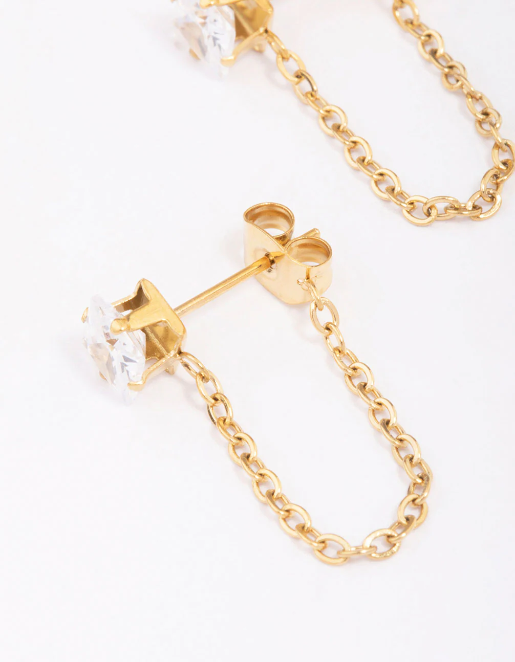 Gold Plated Surgical Steel Square Cubic Zirconia Chain Drop Earrings - Image 3