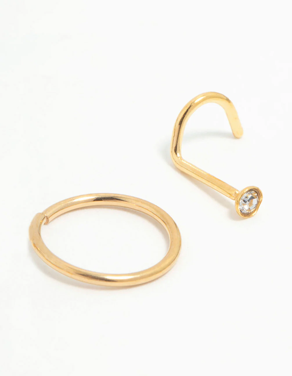 Gold Plated Titanium Corkscrew Nose Studs & Nose Ring e 3-Pack - Image 2