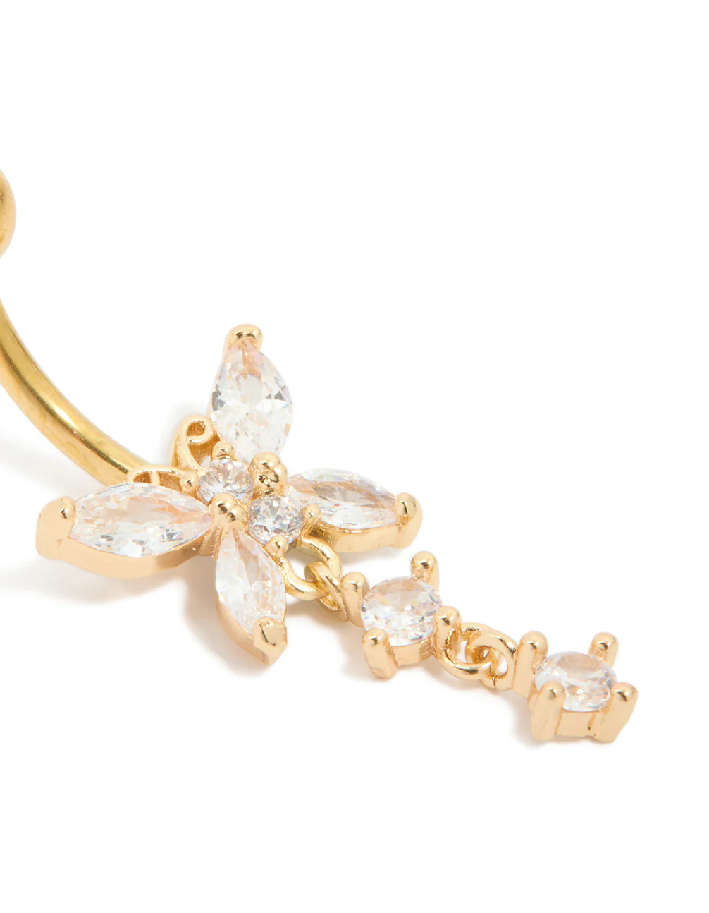 Gold Plated Titanium Cubic Zirconia Butterfly Belly Bar - Image 2