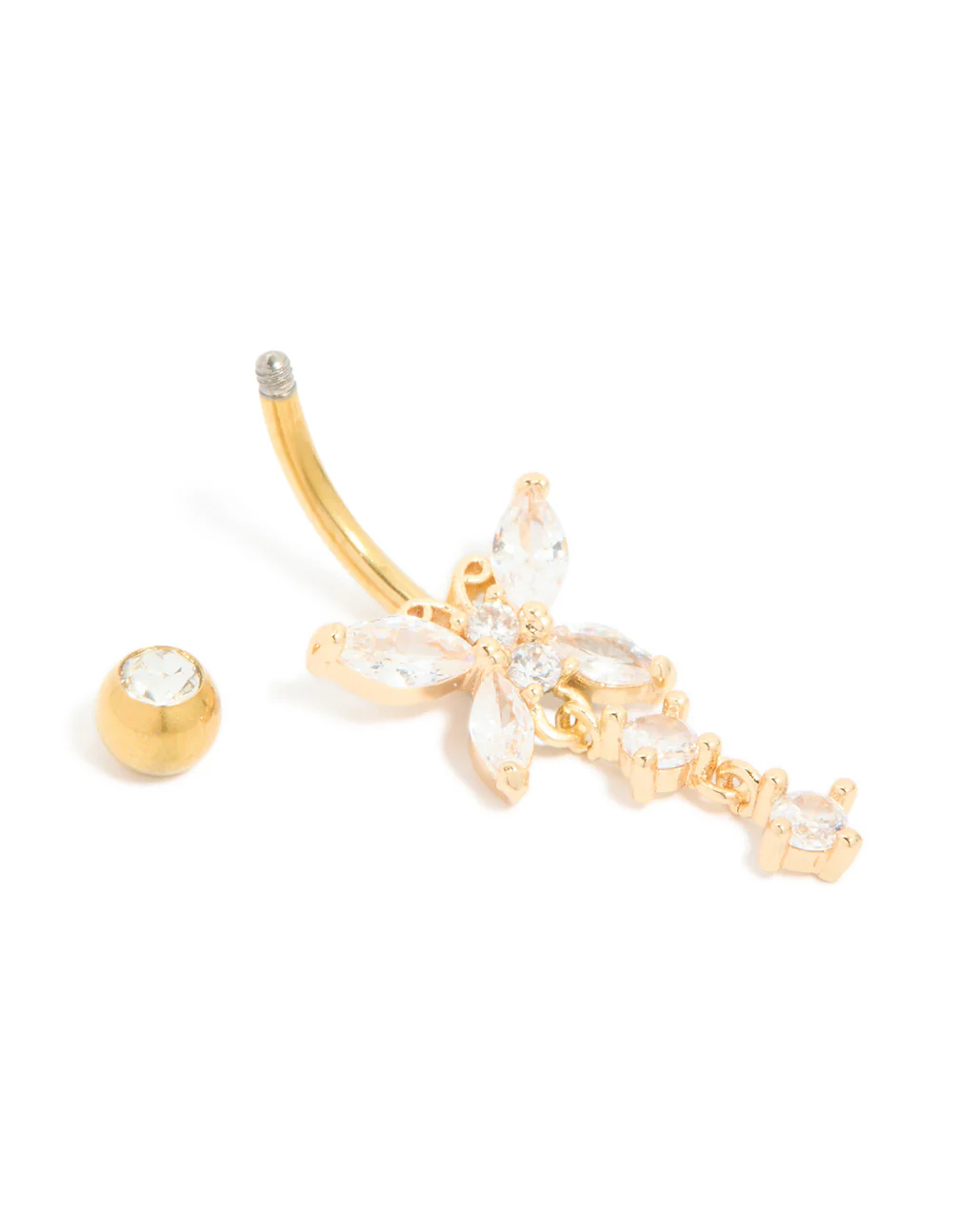 Gold Plated Titanium Cubic Zirconia Butterfly Belly Bar - Image 3