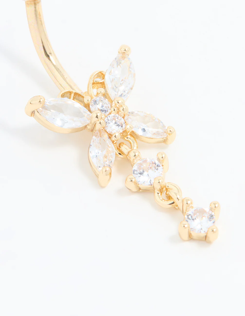 Gold Plated Titanium Cubic Zirconia Butterfly Belly Bar - Image 2