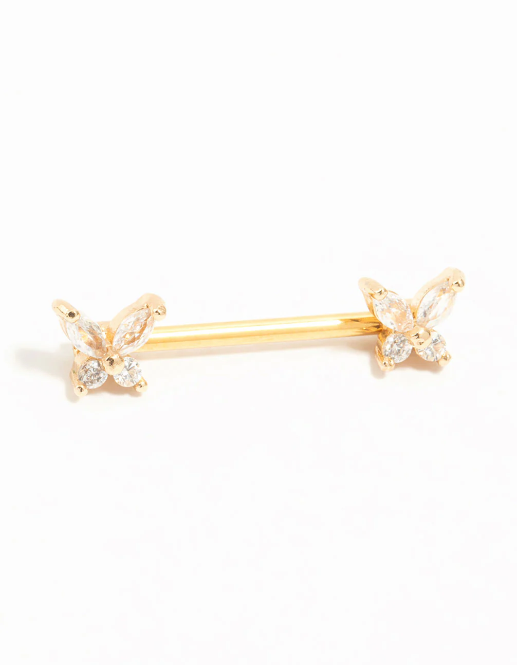 Gold Plated Titanium Cubic Zirconia Butterfly Nipple Bar
