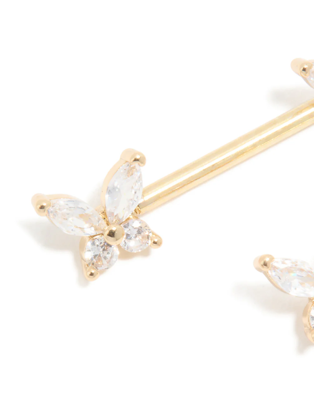 Gold Plated Titanium Cubic Zirconia Butterfly Nipple Bars - Image 2